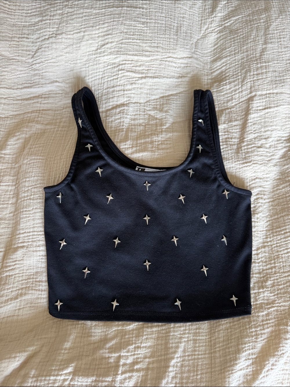 Body Central Black Star-Embellished Cropped Tank